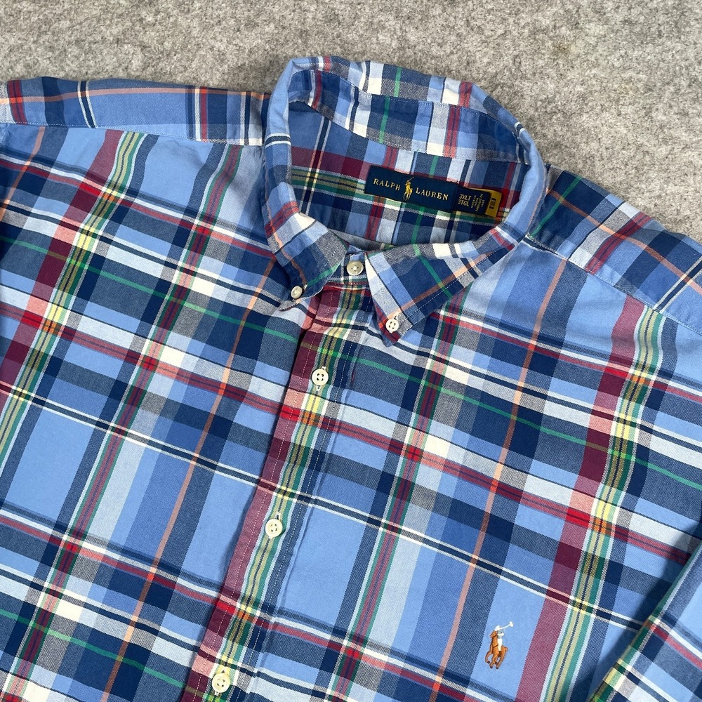 Ralph Lauren Mens Button Down Shirt 3XLT Blue Plaid Long Sleeve Classic Prep
